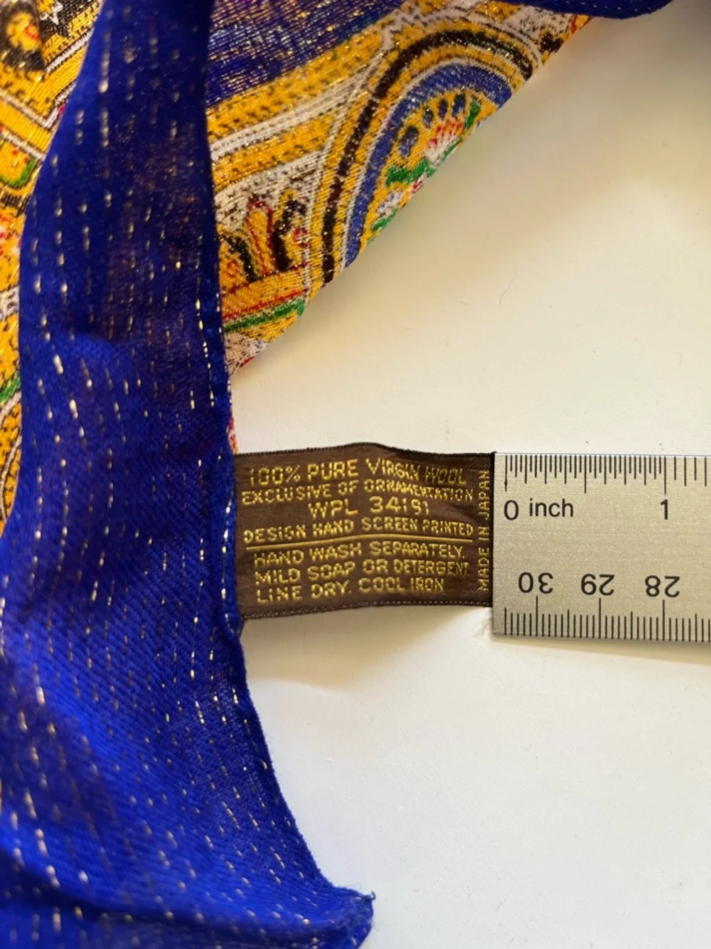 Vibrant Paisley Silk-Feel Scarf - Blue & Yellow - Picture 5 of 5